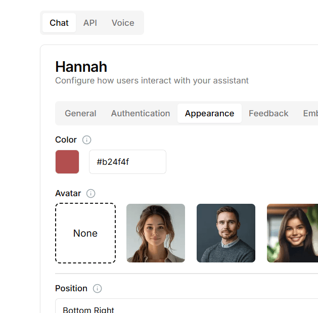 Chat widget configuration