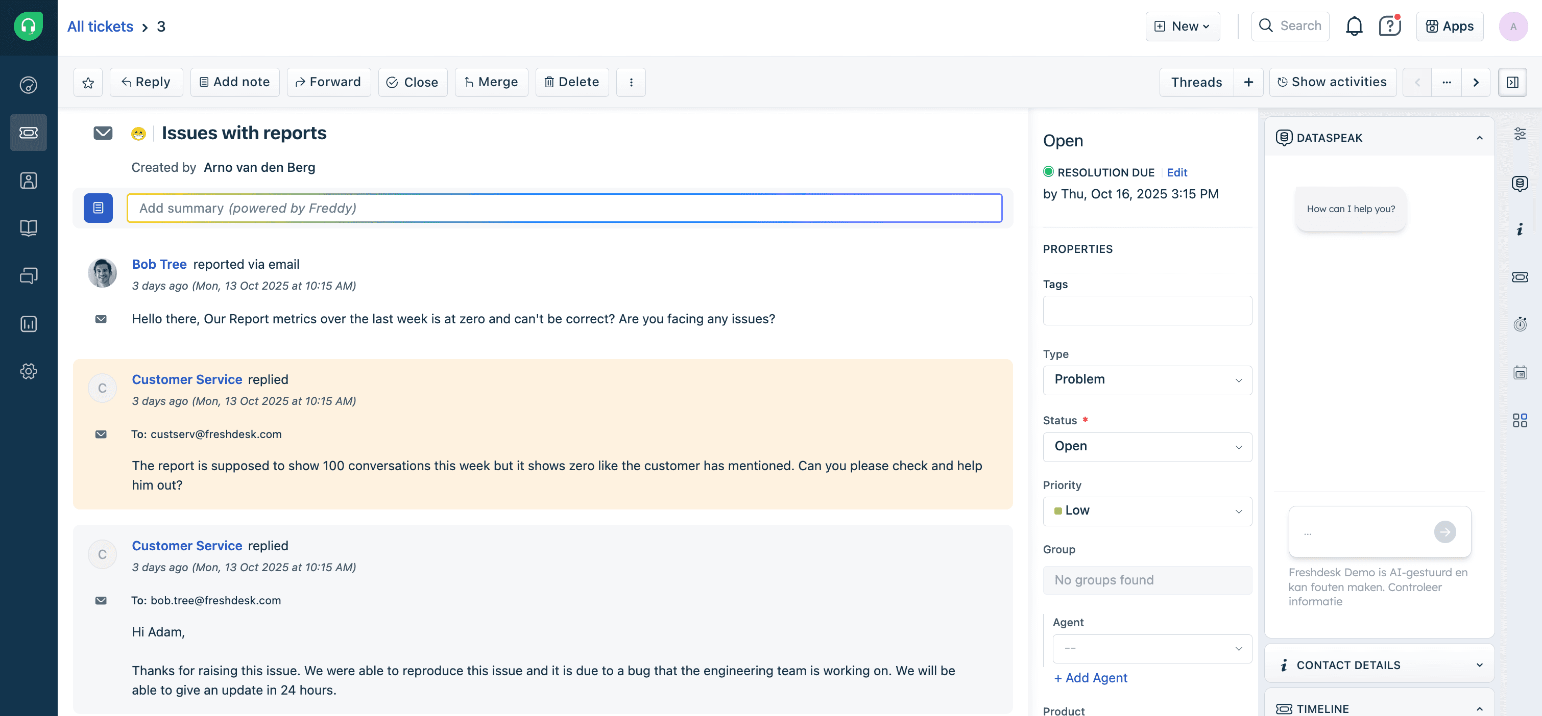 DataSpeak integrated in Freshdesk